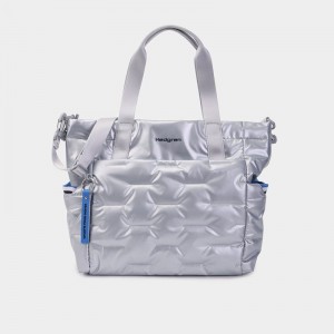 Women's Hedgren Puffer Tote Bags Silver Blue | KAD9662QE
