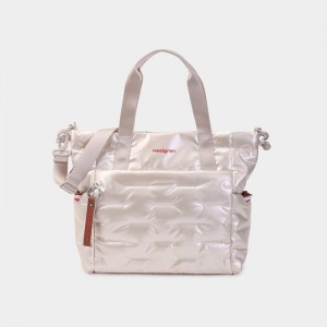 Women's Hedgren Puffer Tote Bags White Beige | UZP571KQ