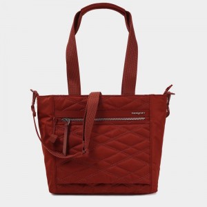 Women's Hedgren Zoe Medium Rfid Tote Bags Red Brown | AVM9787QZ